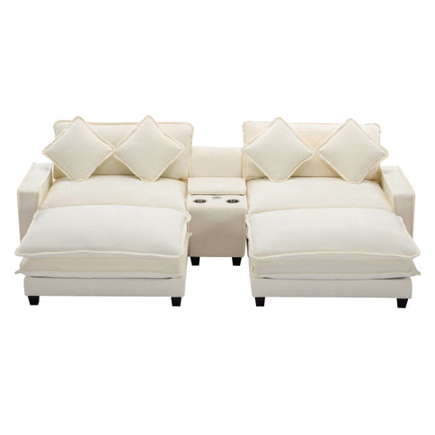 Sectional Sofa Upholstered Sofa With Two Removable Ottoman, Two USB Ports, Two Cup Holders And Large Storage Box For Living Room