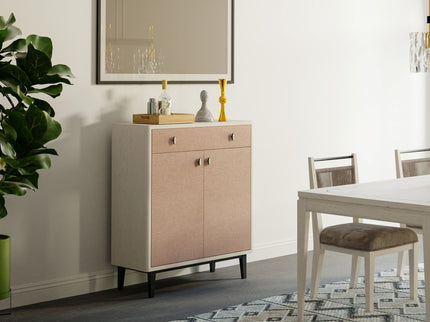 Bar Cabinet With Large Storage - White / Pecan