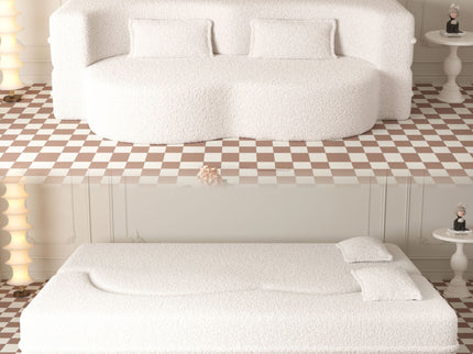 Modern Floor Sofa, With 2 Pillows, Convertible Teddy Fabric Foam Filled Bed