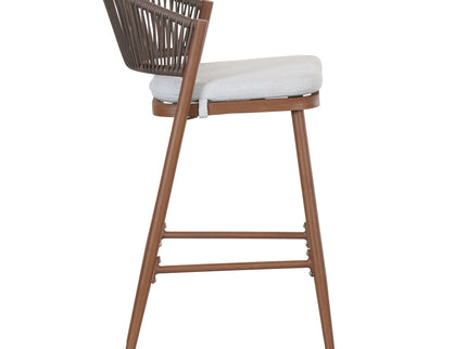Outdoor Bar Height Metal Frame Counter Stools With Scallop Shaped Backrest & Water Resistant Cushions