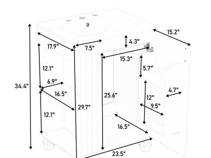 Classic Retro Bathroom Vanity With Sink, Door Shelf, Side Open Storage Frame