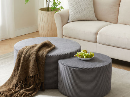 Modern Upholstered Round Coffee Table For Living Room (Set of 2)