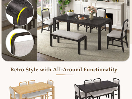 Extendable Dining Table Set With 4 Upholstered Chairs And 1 Bench