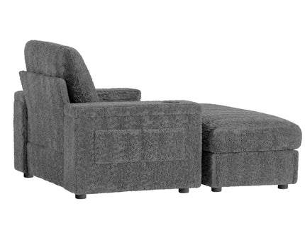 Oversized Chaise Lounge Indoor Rabbit Fur Sofa Bed With Storage Ottoman And Armrests Cup Holders With Deep Seat
