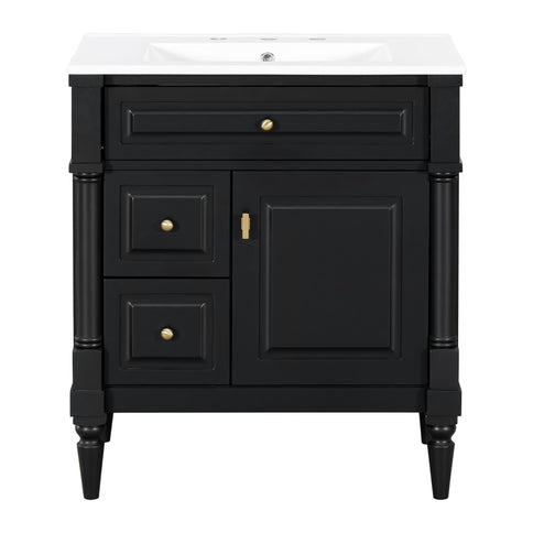 Modern Bathroom Vanity With Sink, Freestanding Cabinet With Flip Drawer & Adjustable Shelf