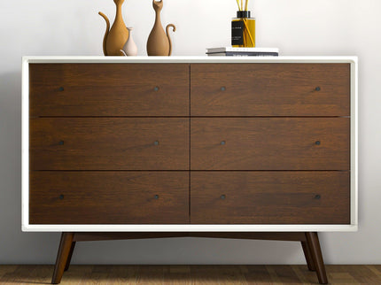 Dresser 6 Drawer - Dark Brown / White