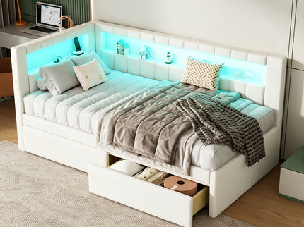 Upholstered Platform Bed With USB Ports And LED Belt