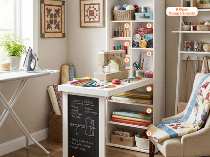 Folding Desk With Storage, Foldable Convertible Writing Table With Blackboard And Shelves For Home Office