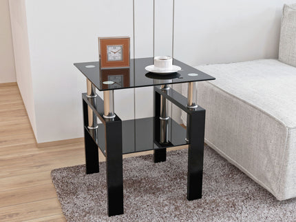 Modern Tempered Glass Tea Table, End Square Table For Living Room - Black