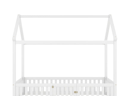 Wood House Bed With Fence And Door