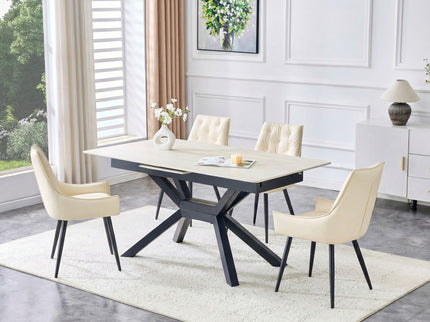 Rectangular Dining Table With Geometric Legs For Dining Room - Light Gray