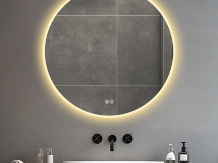 Round LED Bathroom Mirror With Adjustable Lights, Anti Fog & Dimmable For Home Decor - Silver