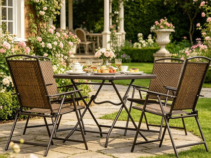Outdoor Furniture Set, Foldable Patio Dining Set With Table And Chairs - Dark Brown