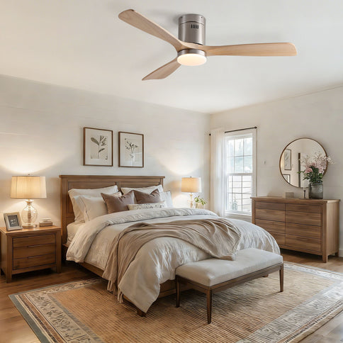 Low Profile Flush Mount Intergrated LED Ceiling Fan With Light And Silent Reversible Motor