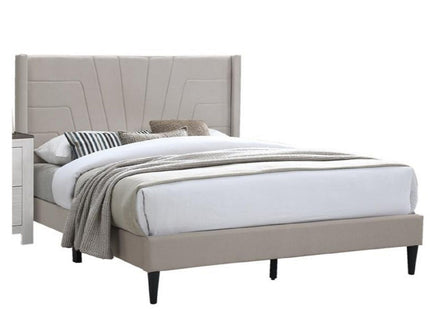 Eastern King Size Platform Bed, Upholstered Headboard - Light Brown