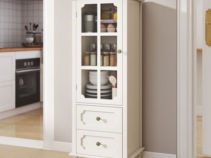 Minimalism Buffet Cabinet With Glass Doors And Double Drawer