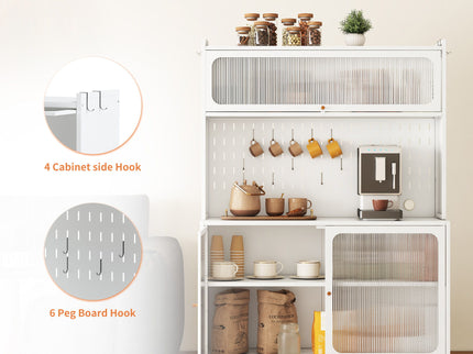 Contemporary Kitchen Pantry Cabinet With Glass Doors, Adjustable Shelves, Steel - Brushed Nickel