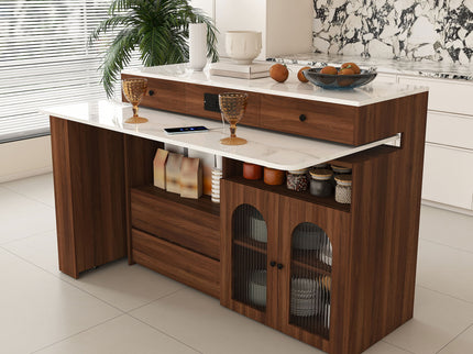 Kitchen Island With Extendable & Rotating Table