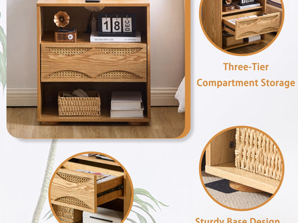 Nightstand With USB Ports & Outlet Hole, End Table With Drawer