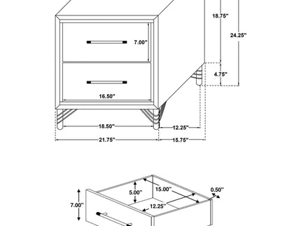 Chesney - 2 Drawer Nightstand With Trim, Bedroom Side Table - White