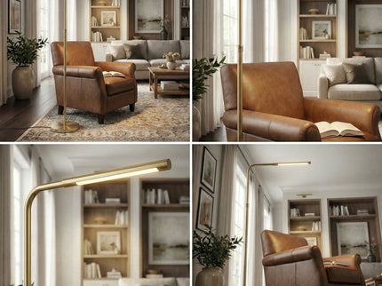 Verve - Floor Lamp With On / Off Switch Adjustable LED Round Base - Gold