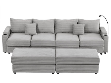 Modern Style Loveseat Sofa Sectional Sofa Couch With Storage Space, A Movable Ottoman, Two USB Ports, Two Cup Holders, A Phone Holder For Living Room