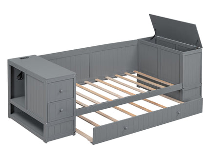 Daybed With Storage Arms, Trundle And Charging Station