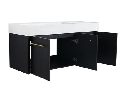 Contemporary 48" Wall Mounted Bathroom Vanity With Resin Sink And Soft Closing Doors And Line - Black Chestnut