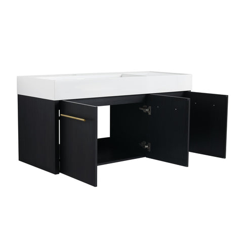 Contemporary 48" Wall Mounted Bathroom Vanity With Resin Sink And Soft Closing Doors And Line - Black Chestnut