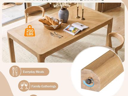Rectangular Dining Table With Parquet Top, Rounded Corners