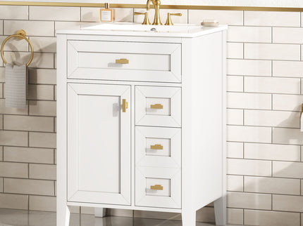 Bathroom Vanity With Sink, 3 Drawers & Cabinet With 2 Tier Door Storage Rack, Soft Close Doors & Drawers