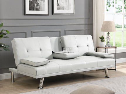 Futon Sofa Bed With Armrest Two Holders Wood Frame, Stainless Leg