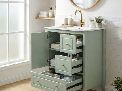 Retro Bathroom Vanity With Sink, Soft Closing Cabinet & Drawers
