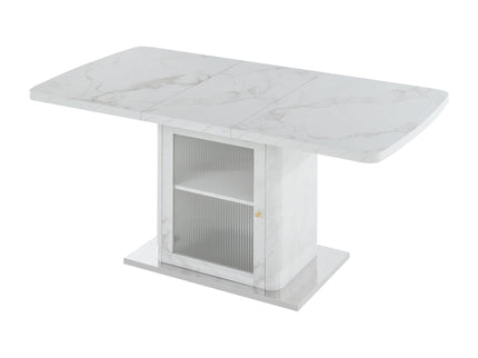Modern Rectangle Dining Table With Stretchable Top, Storage Cabinet