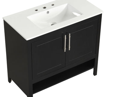 36" Bathroom Vanity With Sink, Frame Cabinet With Doors And Drawers - Black