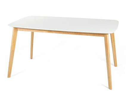 Dining Table With Splayed Rubberwood Legs & Faux Wood Tabletop, Mid Century Modern - White Oak