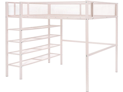 Loft Bed With 4 Tier Shelves And Storage
