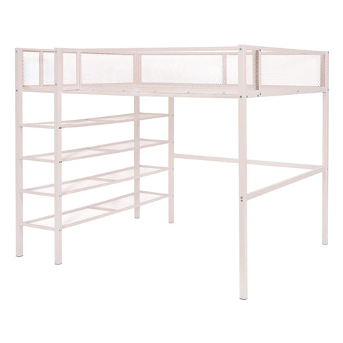 Loft Bed With 4 Tier Shelves And Storage