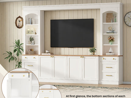 Arched Entertainment Center Wall Unit With Bookshelf, Retro Large TV Stand