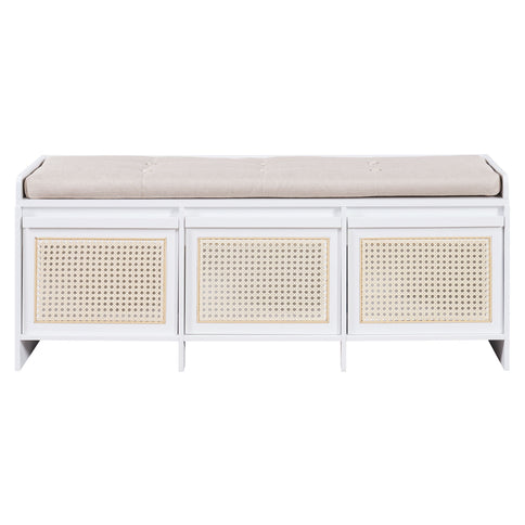 Entryway Shoe Bench With Drawers & Button Tufted Cushion
