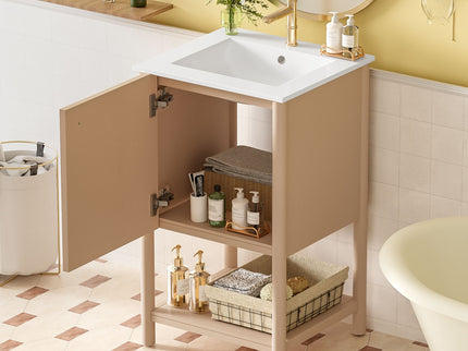 Bathroom Vanity With Sink, Freestanding Single Cabinet Set - Cream White