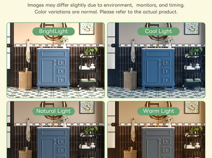 Bathroom Vanity With Ceramic Sink, Compact Cabinet With 2 Drawers And Adjustable Shelf - Blue