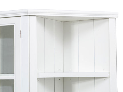 Retro Style Wall Suit With Glass Doors, 75.25" Tall Display Cabinets & Triangle Sided Bookshelves - White