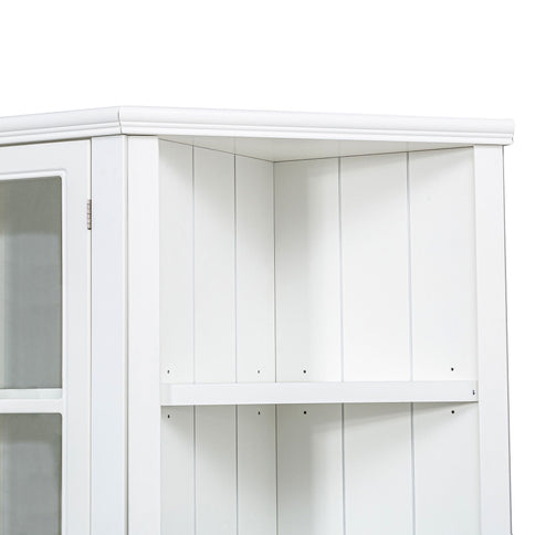 Retro Style Wall Suit With Glass Doors, 75.25" Tall Display Cabinets & Triangle Sided Bookshelves - White