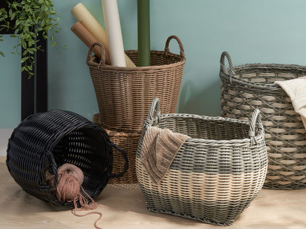 Round Cone Woven Resin Wicker Basket With Handles For Versatile Storage - Walnut Brown
