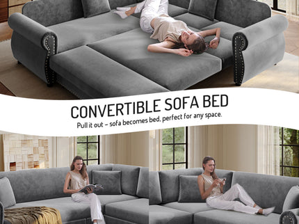 L-Shaped Sofa Couch With Pull-Out Bed
