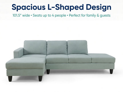 L - Shaped Sectional Sofa With Left Chaise & Ottoman - Pale Green