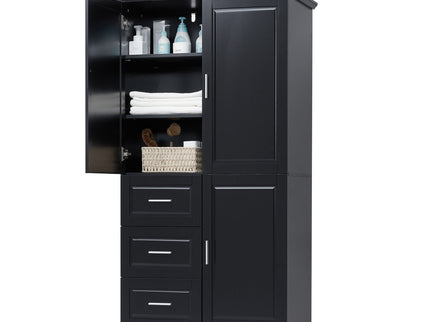 Tall Wide Storage Cabinet With Doors, 3 Drawers
