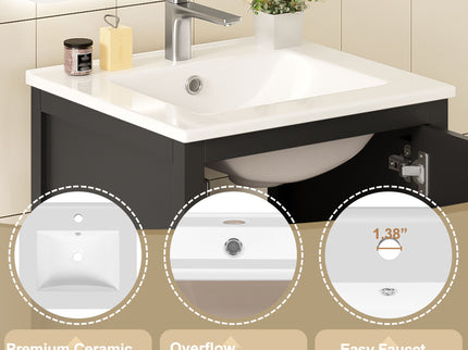 Bathroom Vanity With Ceramic Sink, Soft Close Drawers, Door Organizer, Divider Drawer, Adjustable Foot Pads