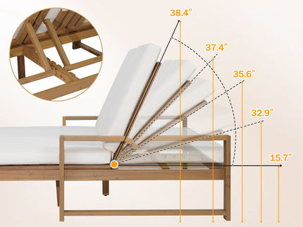 Outdoor Double Lounge Chair With 5 Position Adjustable Backrest